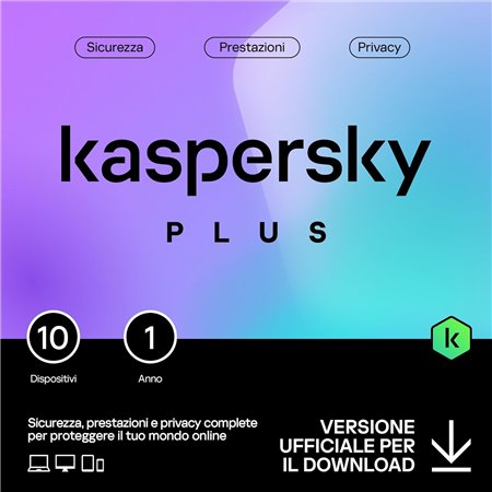 KASPERSKY PLUS   PC / MAC / ANDROID/ IOS -1 ANNO- 10 DISPOSITIVI