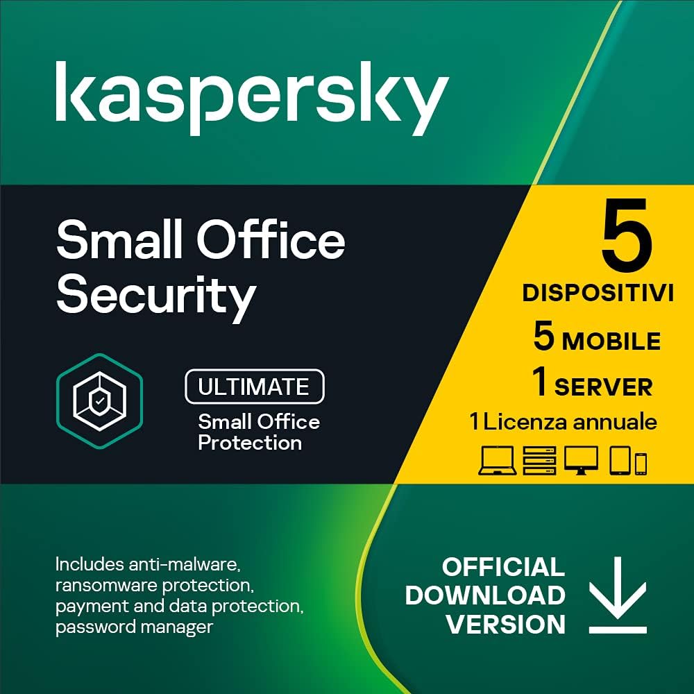 KASPERSKY SMALL OFFICE SECURITY - PC / MAC / ANDROID/ IOS - 5 UTENTI - 1 SERVER - 1 ANNO GLOBAL VERSION