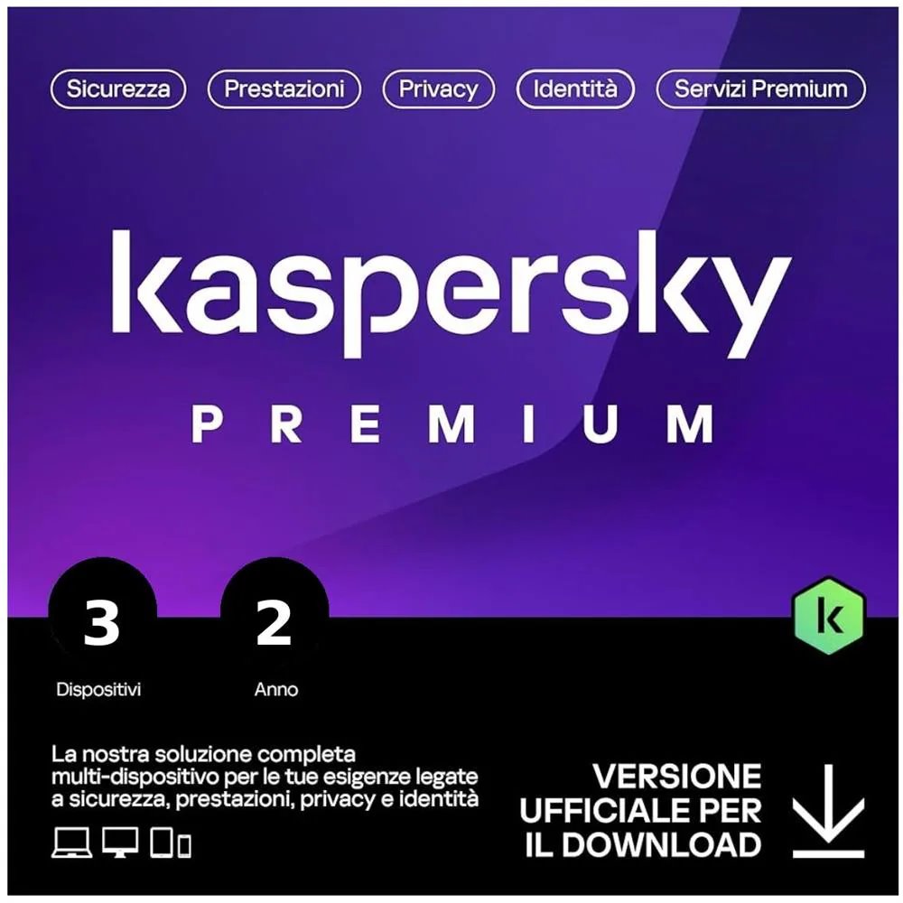 KASPERSKY PREMIUM 2025 PC / MAC / ANDROID/ IOS -2 ANNI- 3 DISPOSITIVI