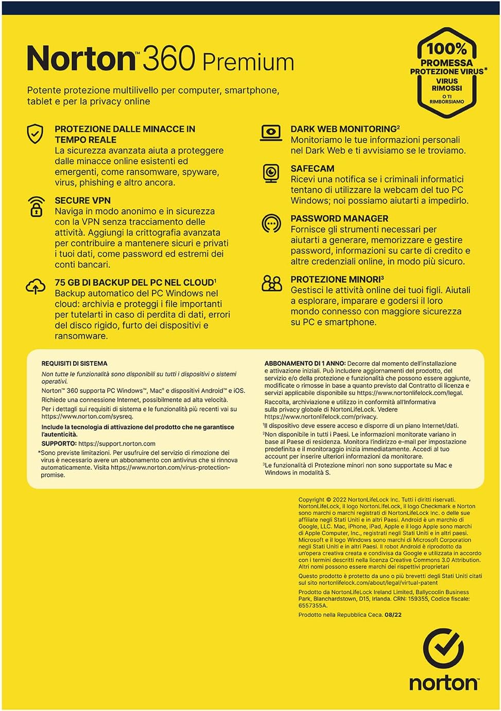 Norton 360 Premium 2023 - PC / MAC / ANDROID / IOS-1 ANNO- 10 PC