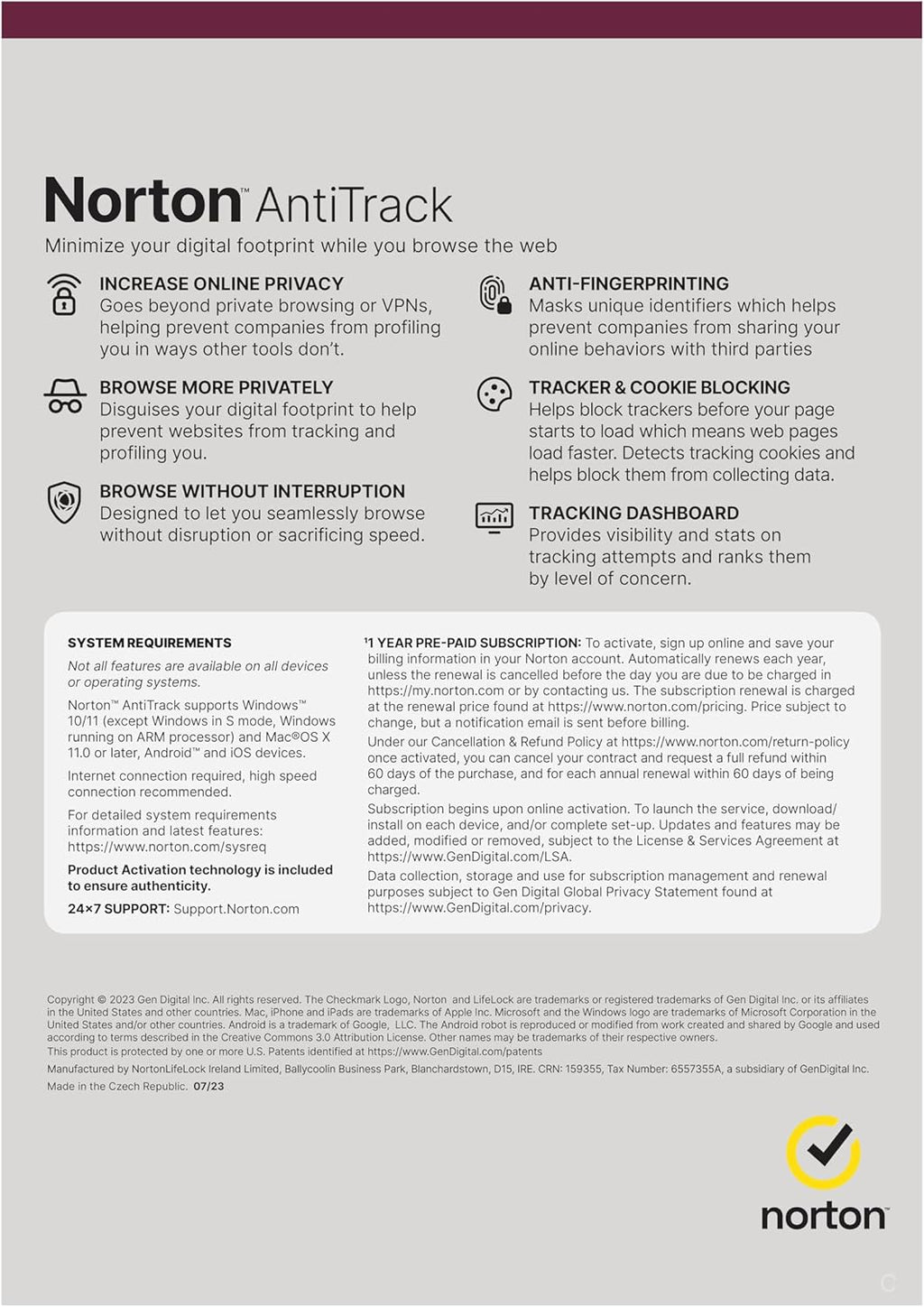 Norton antitrack 2025 - WINDOWS - 1 ANNO - 1 DISPOSITIVO
