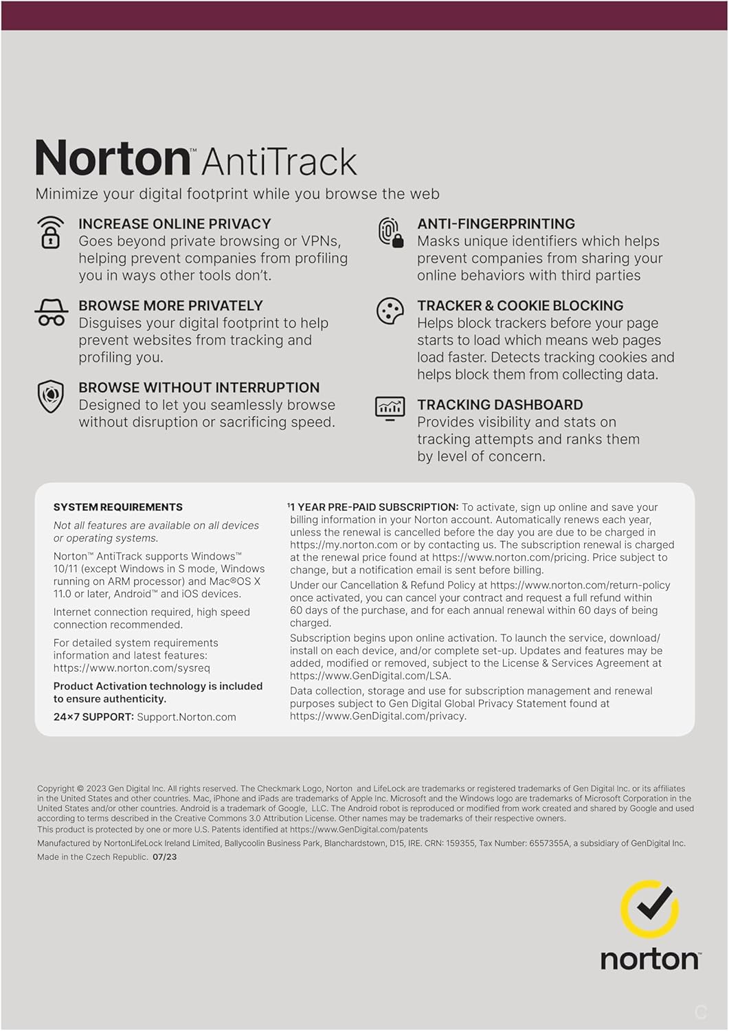 Norton antitrack 2025 - WINDOWS - 1 ANNO - 1 DISPOSITIVO