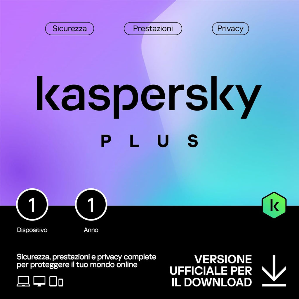 KASPERSKY PLUS 2024  PC / MAC / ANDROID/ IOS -1 ANNO- 1 DISPOSITIVO